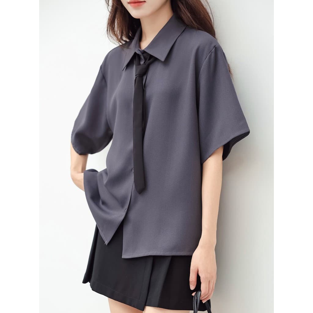 Cinza roxo estilo Preppy camisa de manga curta feminina 2024 verão gravata livre jk uniforme Design nicho camisa uniform