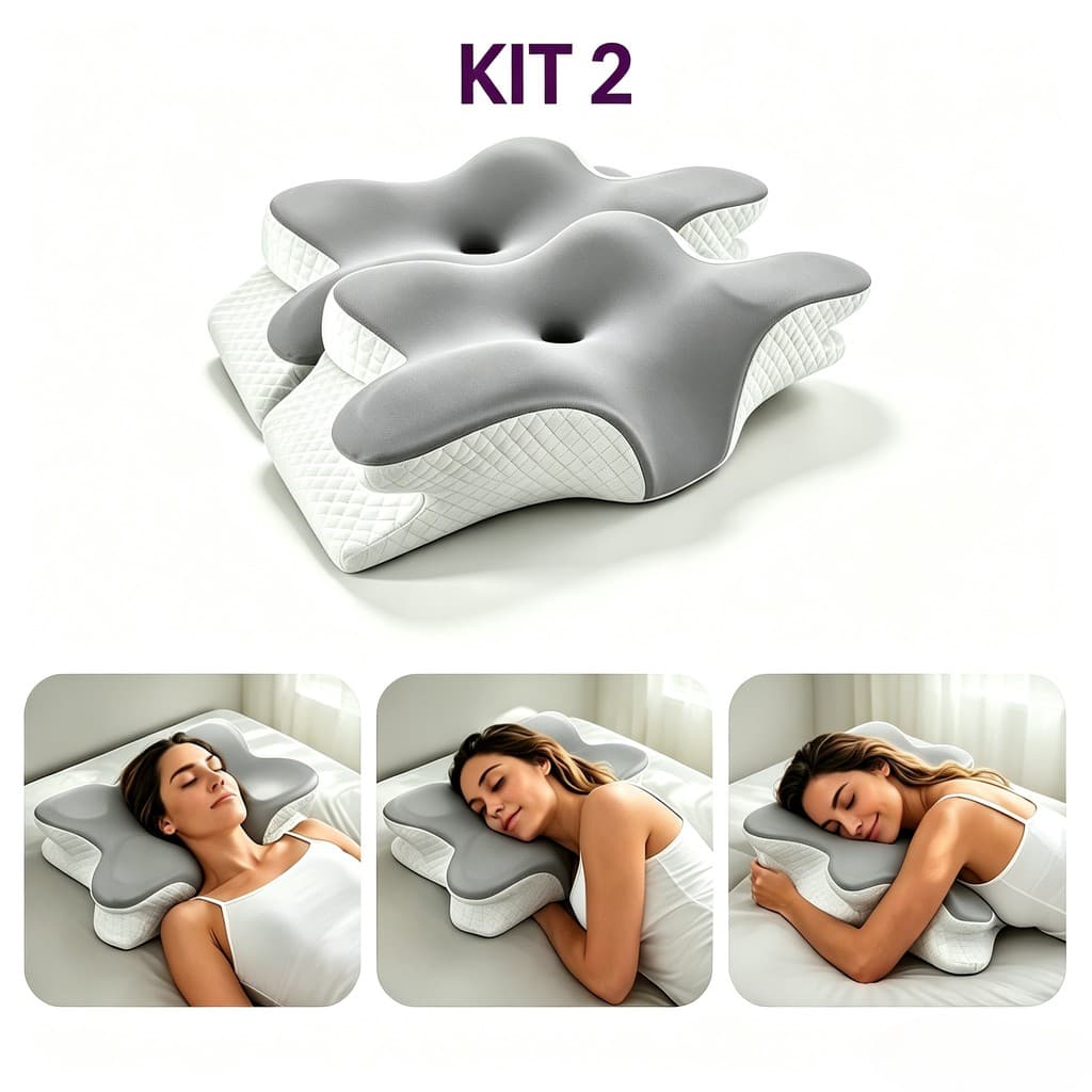 Kit 2 Travesseiro Cervical Ortopédico Ergonômico Confortavel Alivia Dores Coluna Postura Macio Premi
