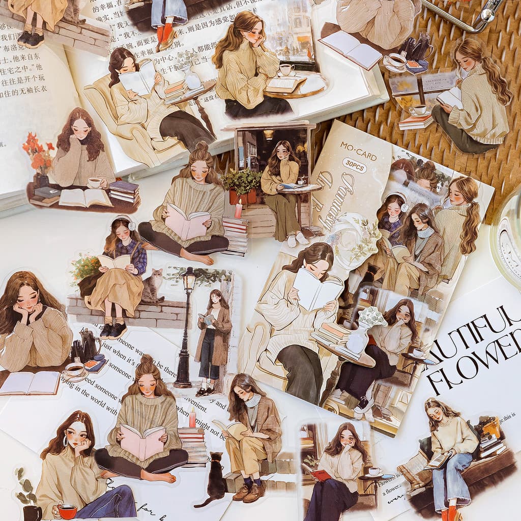 Ki meia tinta papelaria elegante leitura fresco menina personagem manual PET adesivo pacote moda colagem literária paisa
