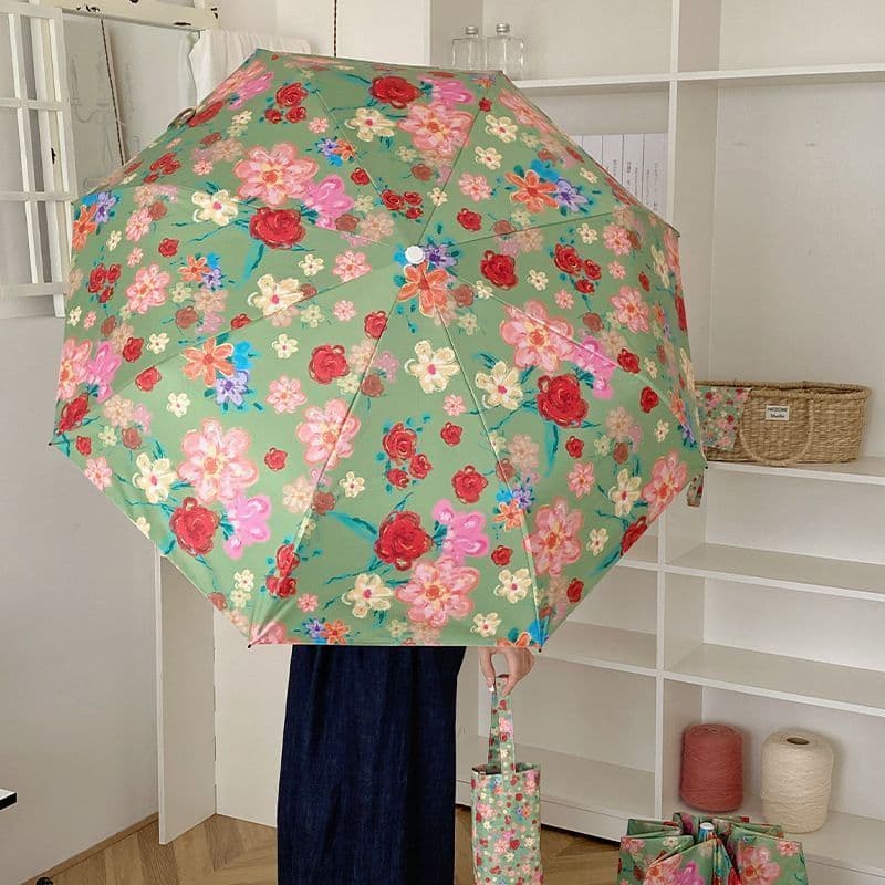 Estilo coreano Floral dobrável guarda-chuva vinil protetor solar Anti-ultravioleta pára-sol chuva ou chuva automático po