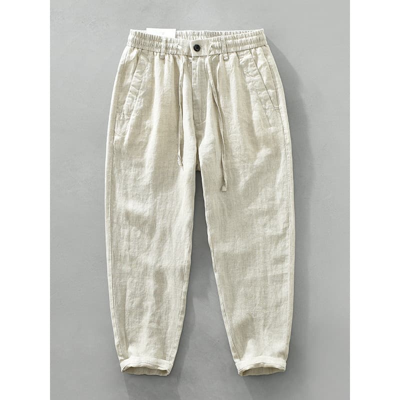 High-End calças de linho puro dos homens outono solto em linha reta verão fino algodão linho calças masculinas calças ca