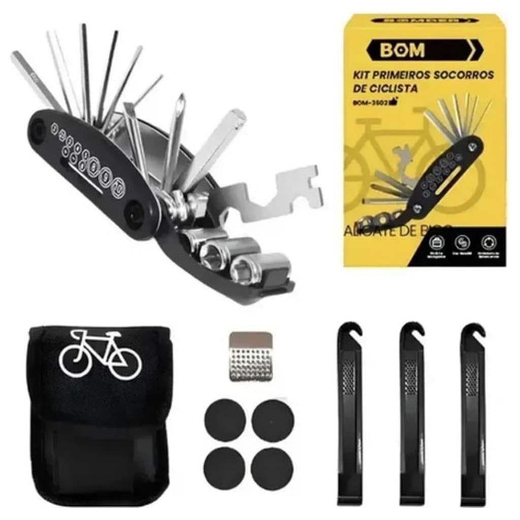 Kit Ferramentas Bicicleta Bomvink BOM-3602 14 Pecas Canivete Multiferramentas Espatula Remendo Pneu