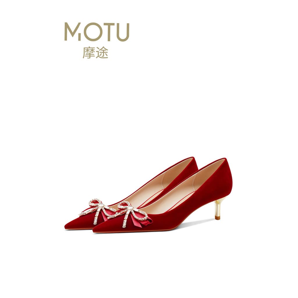 Vermelho Xiuhe roupas sapatos de casamento feminino Bowknot com Cheongsam fácil de usar não cansado torrada de salto bai