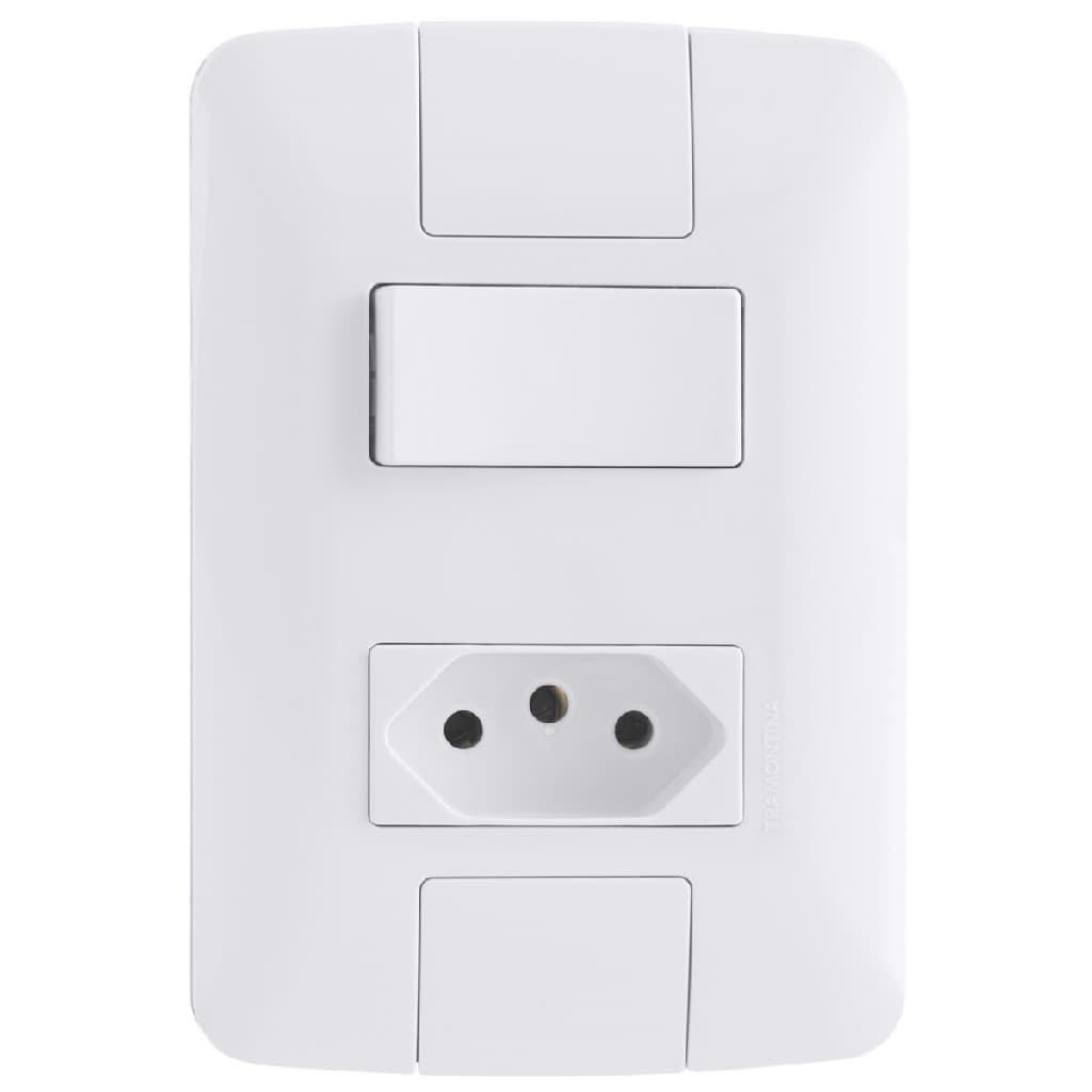 Conjunto 1 Interruptor Paralelo + 1 Tomada 10A Tramontina Aria Branco 4x2