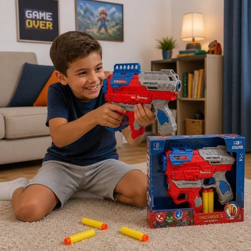 Lançador de Dardos Infantil Soft 3 em 1 Top Heroes com Alvo e 8 Dardos Macios - Brinquedo Seguro