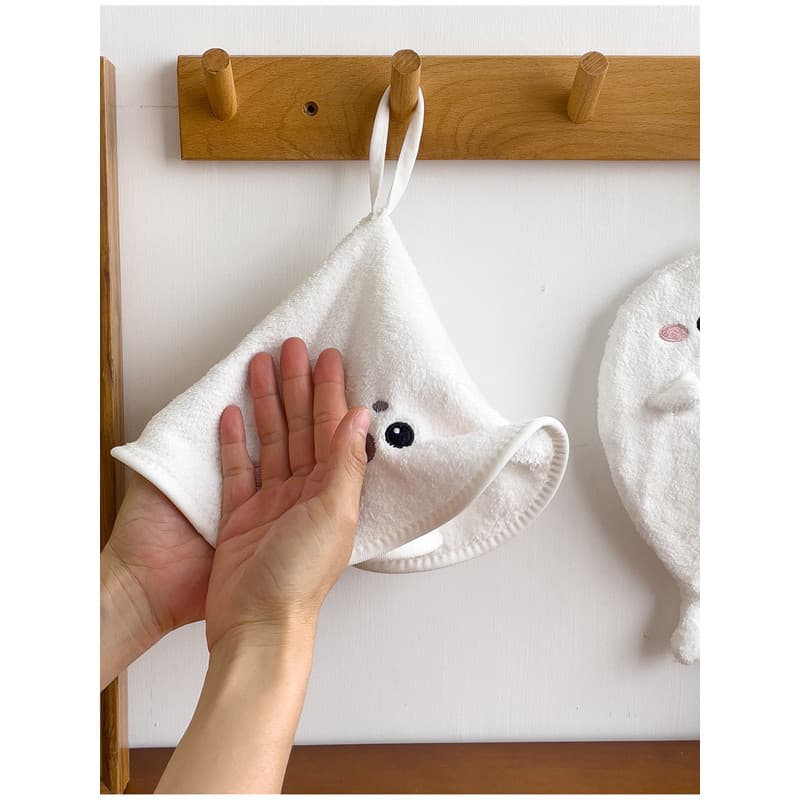Toalha de mão com selo de desenho animado, toalha de mão branca absorvente espessada e macia, lenço de toalha de mão fof