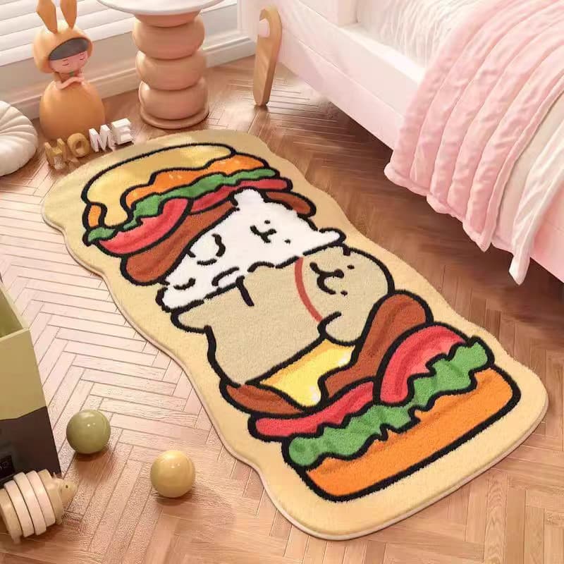 [Novo produto] Burger Line Filhote de Cachorro Tapete de Cabeceira Quarto Infantil Tapete Longo Imitação de Cashmere Bay