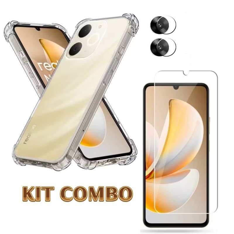 Capa Capinha Anti Impacto + Película HD de vidro Para Realme Note 80, Note 70, Note 60,60x Note 50