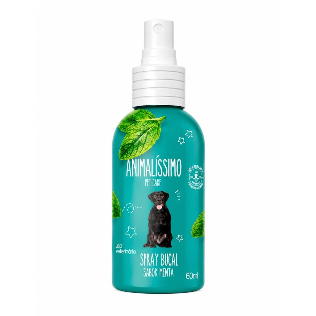 Spray Bucal Mau Hálito Pet Cães E Gatos 60ml Sabor Menta