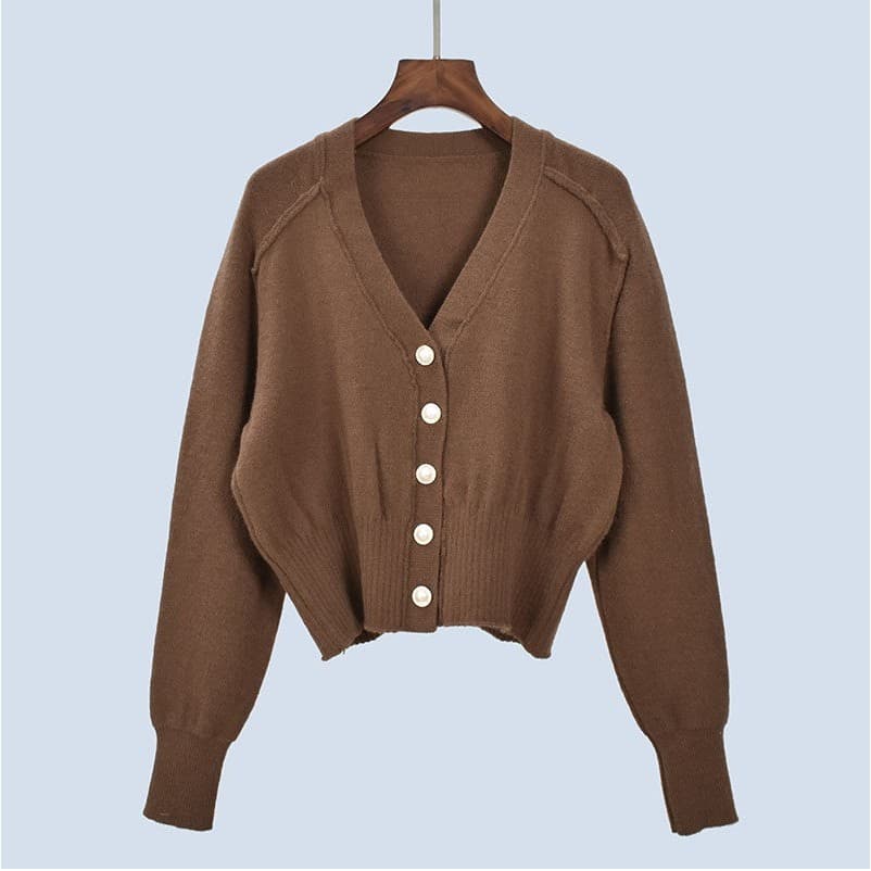 Retro com decote em v de malha Cardigan feminino solto Casual All-Match único Breasted camisola jaqueta feminina outono