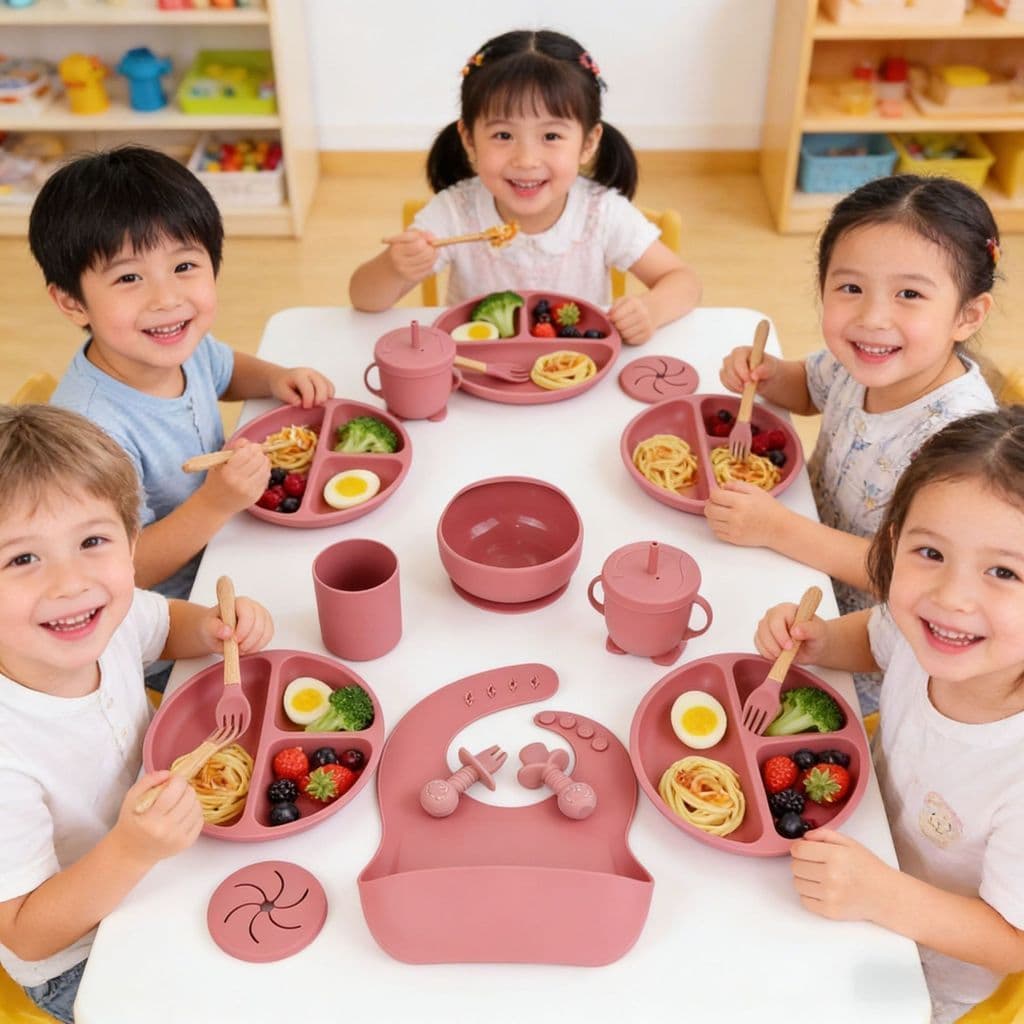 Domo bebê infantil silicone prato de jantar conjunto de grau alimentício silicone infantil complementar alimentação uten