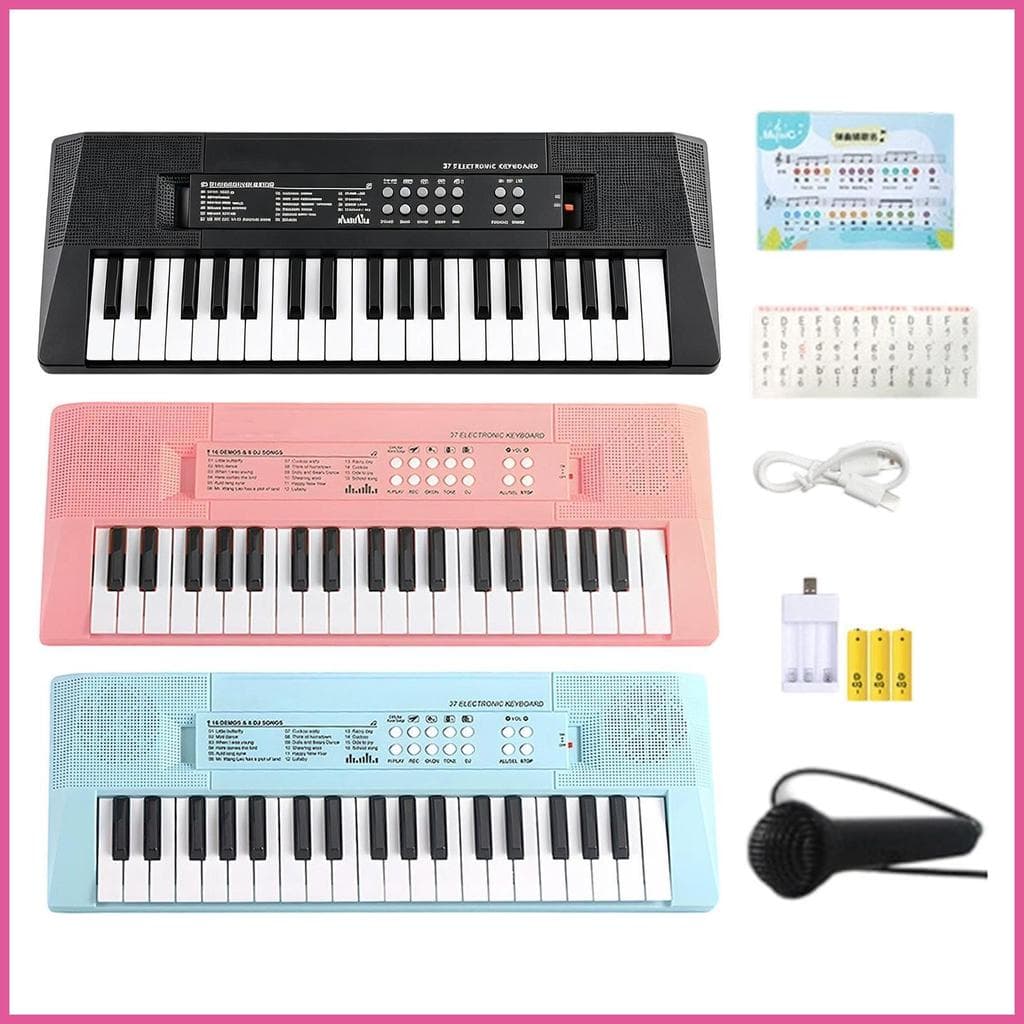 Teclado De Piano Infantil 37 Teclas Com Microfone Embutido 10 Músicas Musical Recarregável De Brinquedo Para Meninos ope