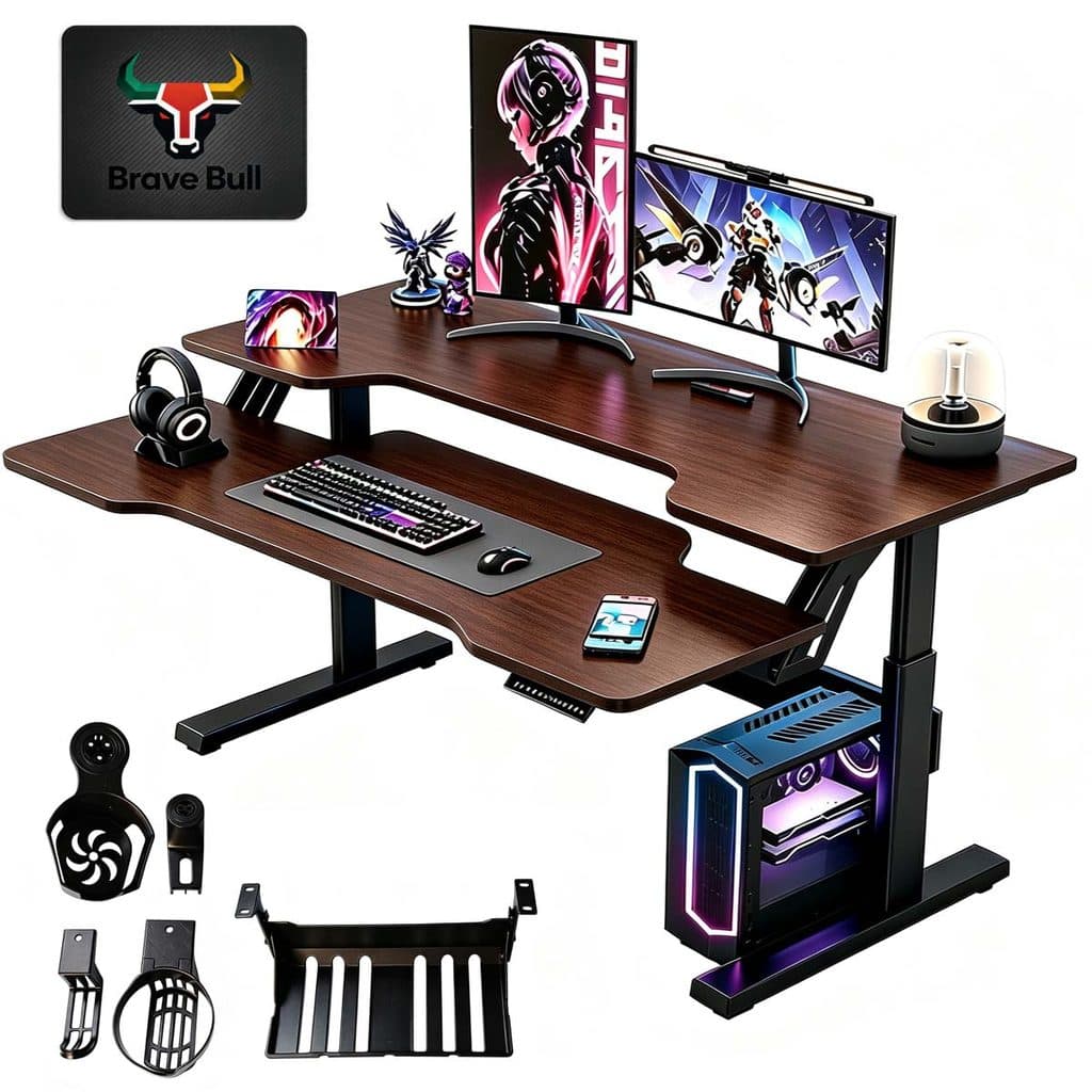 Mesa Gamer Elevatória Elétrica Viga Dupla Ajustável 120x60cm Mesa Gamer Elétrica Ajustável Altura 70‑100cm Viga Dupla