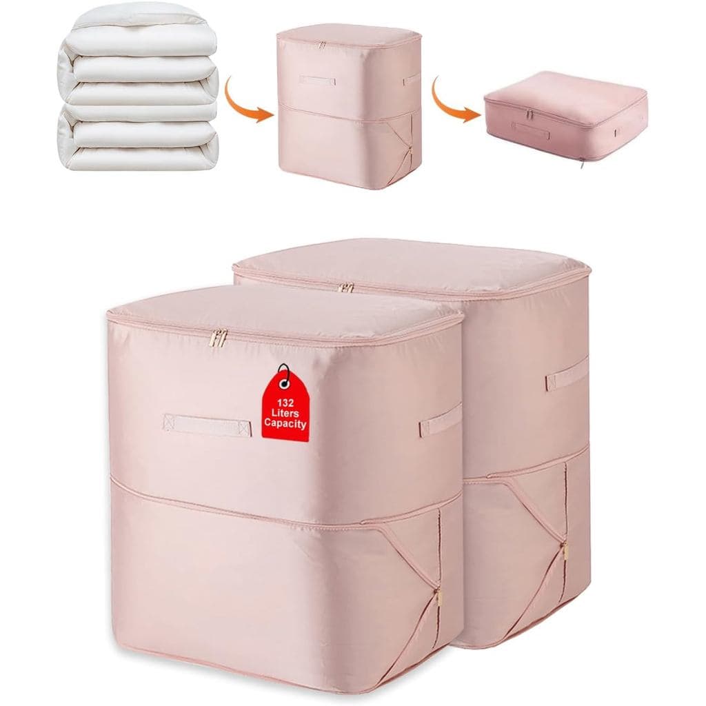 Pacote com 2 Sacos de Armazenamento por Compressão Ultra Compactos, Capacidade de 132 Litros, para Suéteres, Cobertores,