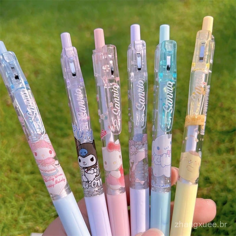 5/6pçs Sanrio Kawaii Gel Canetas Mymelody Kuromi Cinnamoroll De Desenho Animado Anime 0.5mm Conjunto De Tinta Preta Para