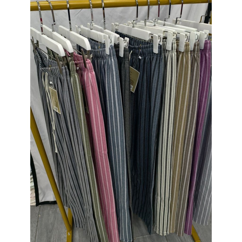 Manzhiling 8625 senhoras listrado calças de perna larga primavera outono cintura alta Drape mais magro olhar calças casu