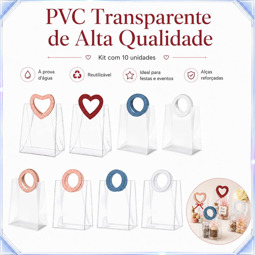 10 peças sacola estilo opcional 18x16x8cm Material PVC impermeável durável adequado para festa