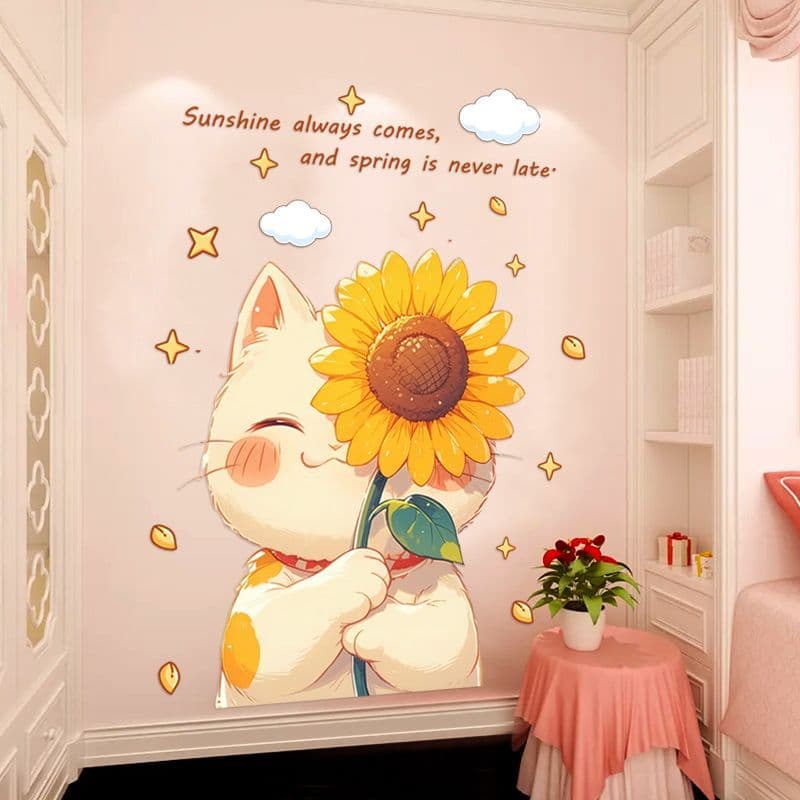 Gato adesivos de parede porta adesivos auto-adesivo dos desenhos animados bonito divertido adesivos decoração do quarto