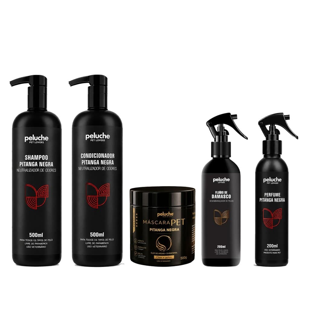 Kit Pitanga Negra Peluche 5 Itens Shampoo Condicionador Máscara Damasco Perfume