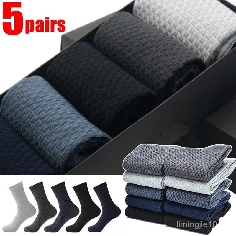 5 Pares Homens Meias De Fibra De Bambu Tripulação Alta Qualidade Primavera Inverno Negócios Respirável Masculino Vestido