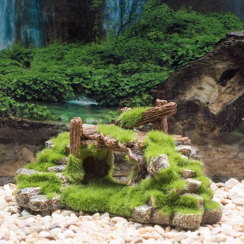 Decoração de paisagismo de tanque de peixes criativa pequena ponte de madeira