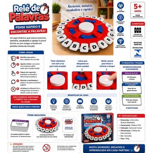 Brinquedo Jogo Relé Palavras Dinâmico Interativo Raciocínio Rápido Vermelho