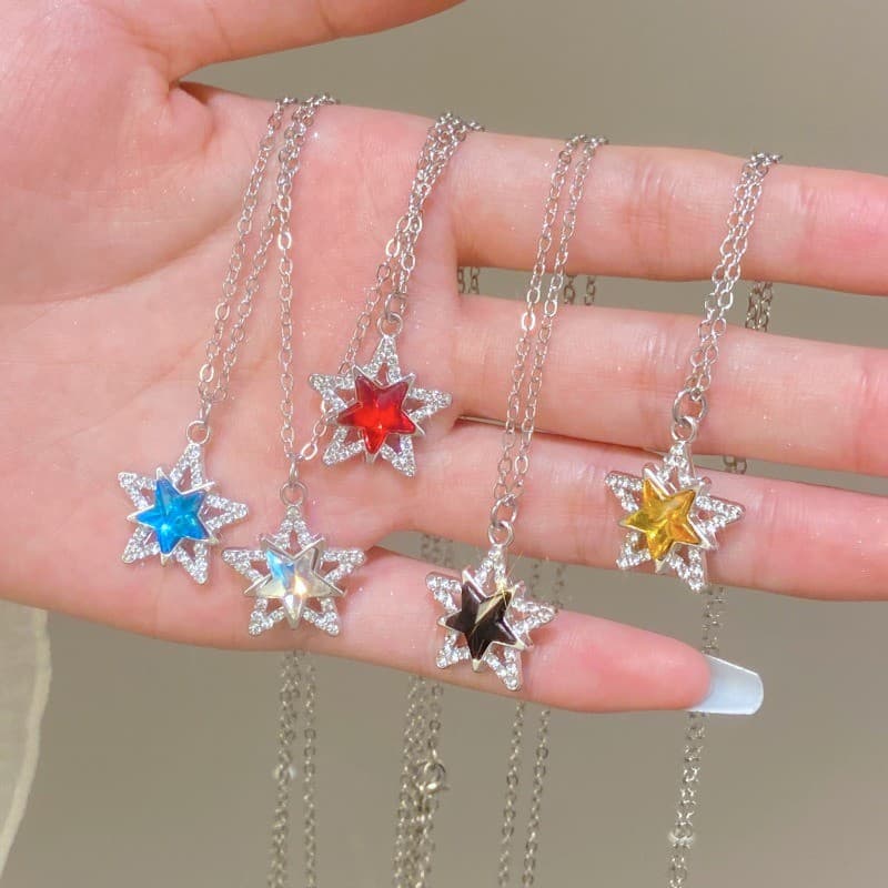 Chic Multicolorido Zircão Estrela Clavícula Corrente Moda Versátil Jóias Para Presentear