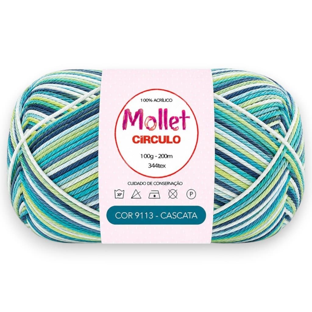 Fio Mollet Círculo 100g 200m Cor 9113 Cascata Mesclado para Tricô e Crochê