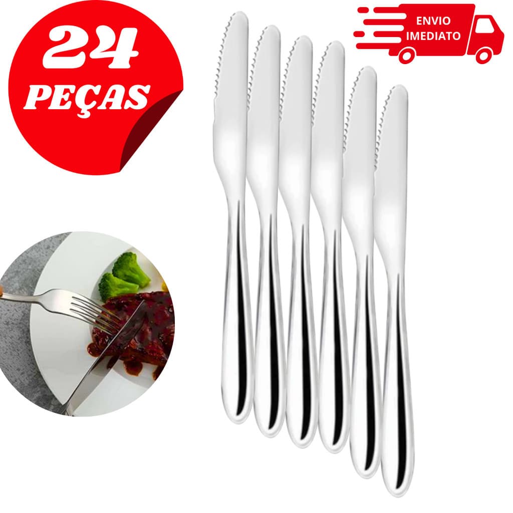 Kit 24 Facas Inox Churrasco Mesa  – Aço Inoxidável Resistente | Talheres Ideais para Cozinha e Refeições