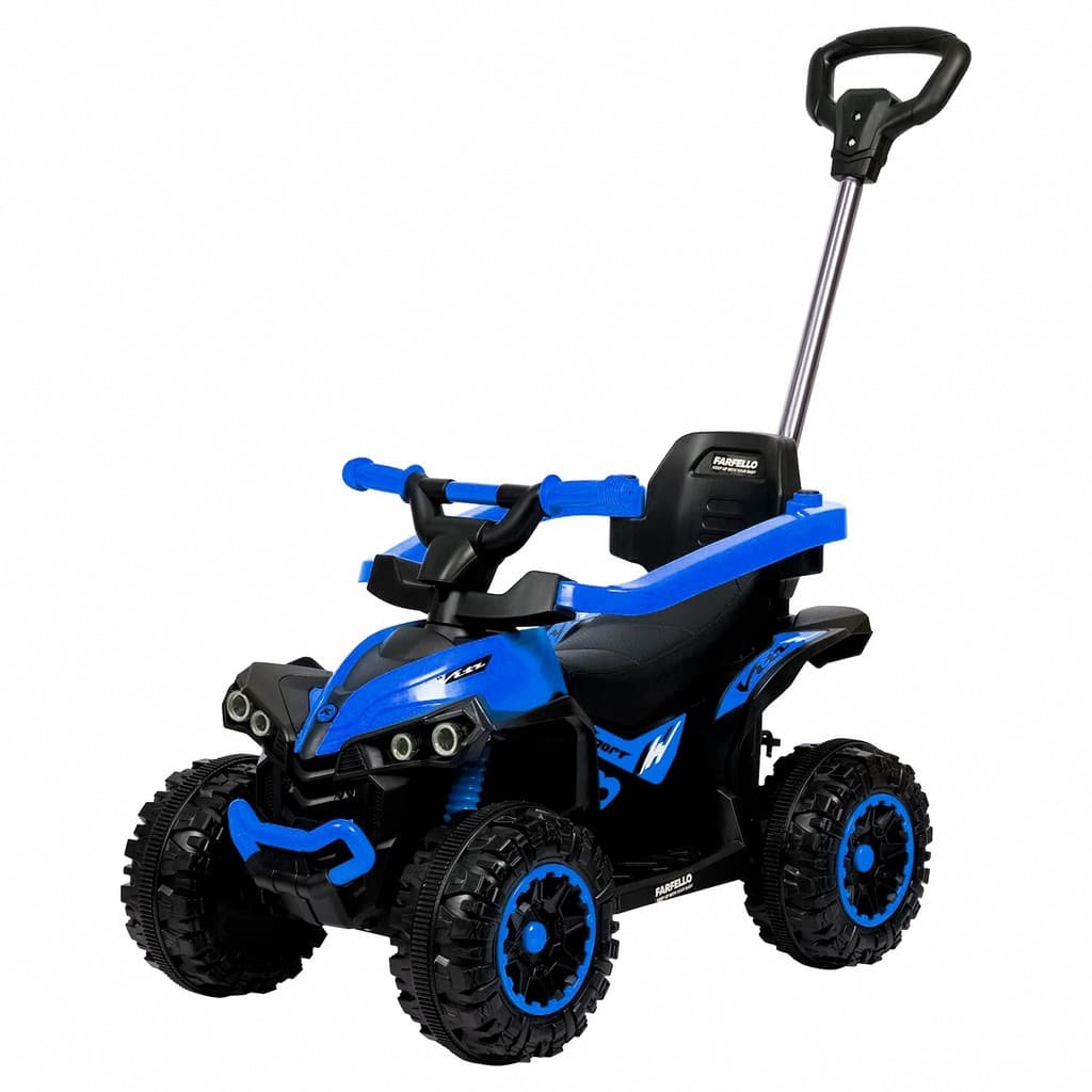 Carrinho Elétrico De Passeio 6V Quadriciclo Infantil Azul Com Empurrador Luzes Sons