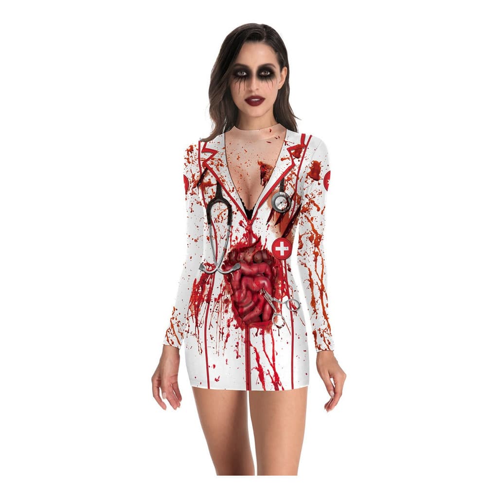 Fantasia Vestido Adulto Halloween Enfermeira Aranha Esqueleto