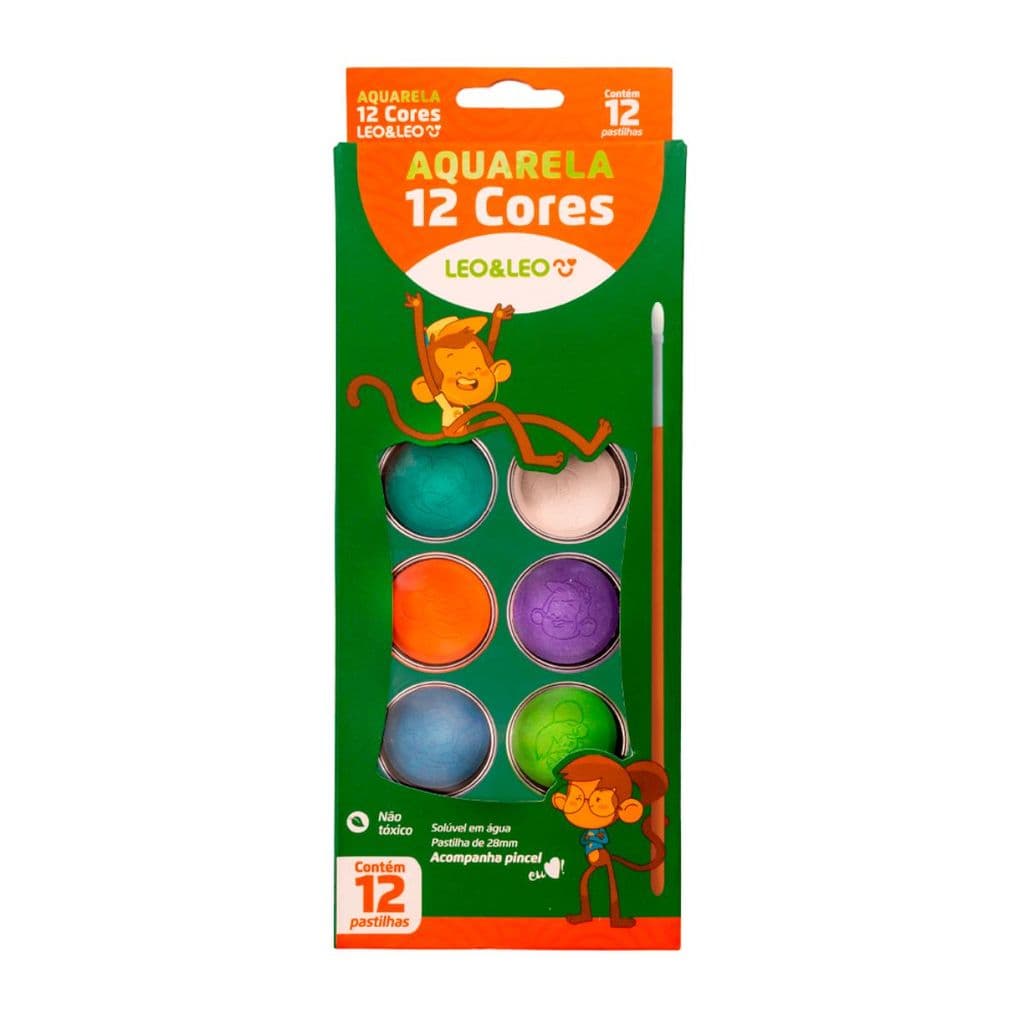 TINTA AQUARELA COM PINCEL ESTOJO GODE 12 CORES AQUARELAVEIS - LEONORA