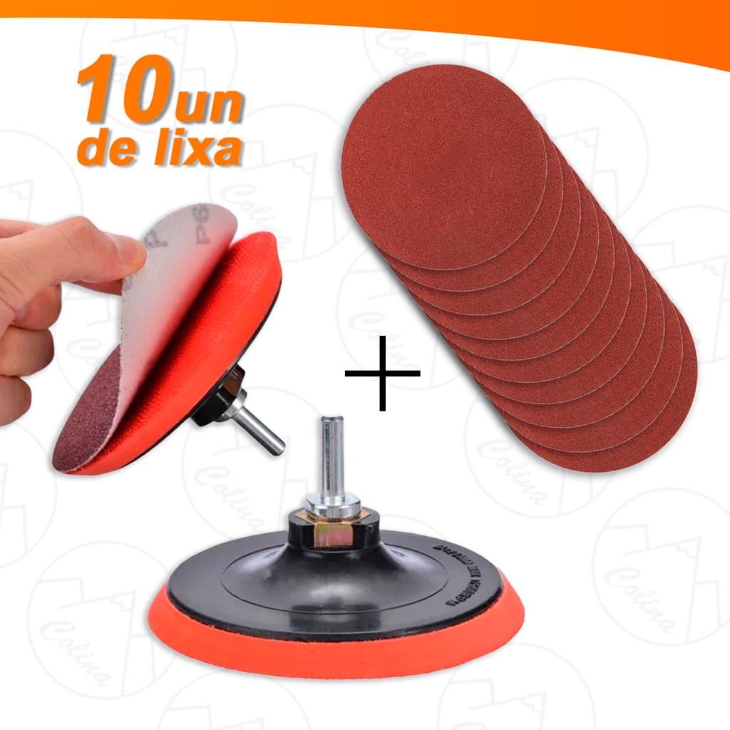 Kit De Suporte Para Disco De Lixa  Com Velcro Adaptação M14 + 10 Lixas De Grão 180 Kolling Sell
