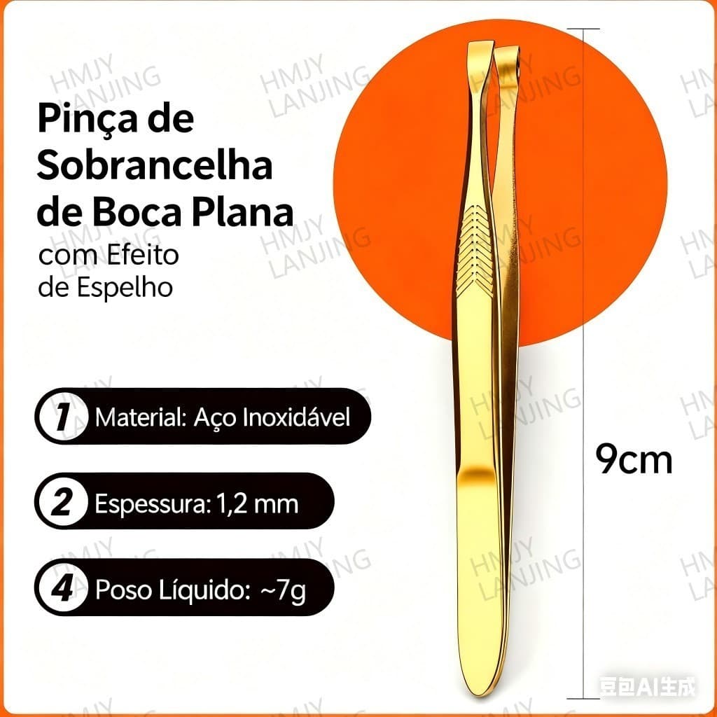 Kit 3 Pinça de Sobrancelha 9cm Pinça de Ângulo Plano, Disponível em Dourado e Titânio