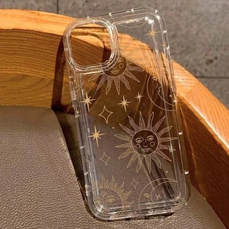 Capinha Capa Para Samsung A55 A35 A03 A04 A05S A10 S23 S24 Plus S25 Ultra Sol e Lua Estrelal Transparente Anti-impacto