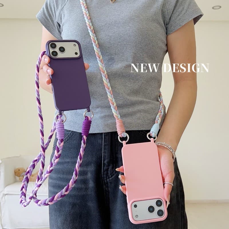 Capa De Telefone iPhone X XS Max XR Colorido Trançado Cinta Crossbody Cordão Para 17 16 15 11 12 13 Doces Casos Macios