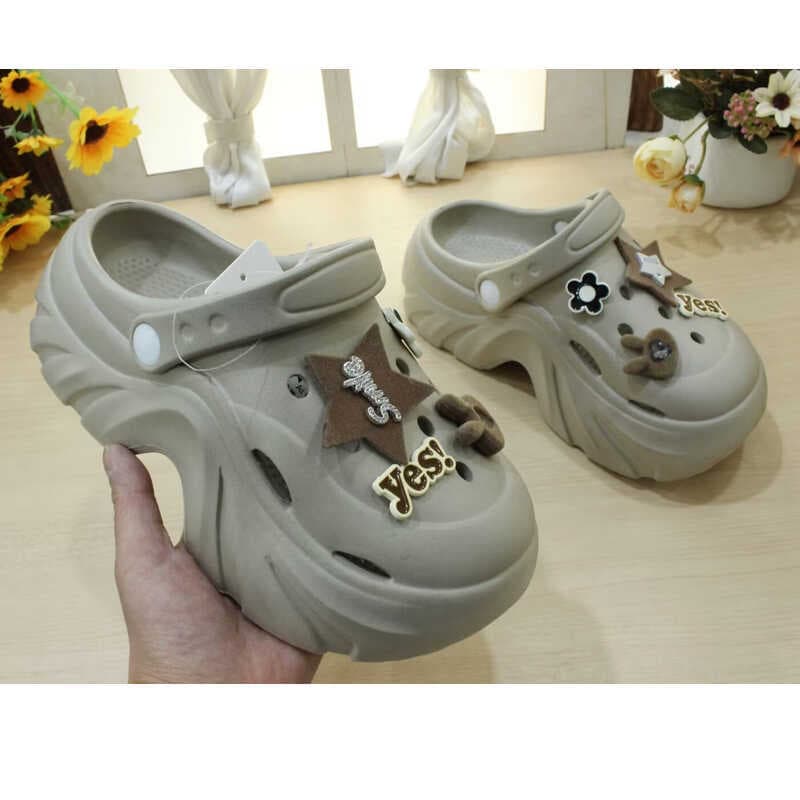6cm de sola grossa meninas buraco sapatos EVA plataforma sola senhoras sandálias à beira-mar jogar sapatos de praia sapa
