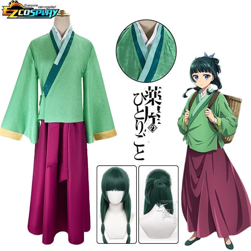Fantasia de Cosplay Maomao, Peruca, Vestido de Anime The Apothecary Diaries, Saia Verde, Top, Presilha de Cabelo, Kusuri