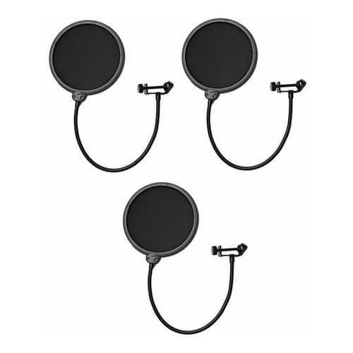 Kit 3 Pop Filter Tela Anti Sopro P/ Microfone Haste Flexível