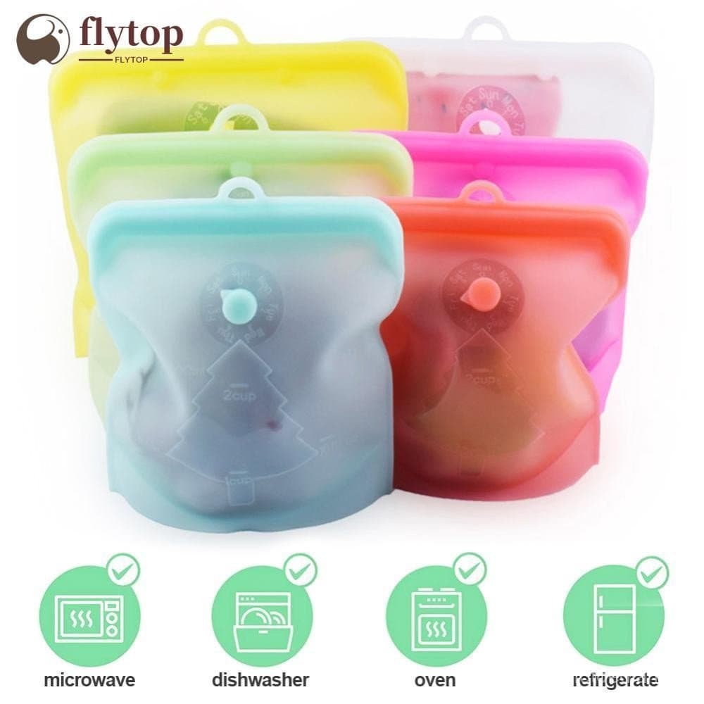 FLYTOP 1Pc Reutilizável Silicone Vedação Saco De Armazenamento De Alimentos À Prova De Vazamento Recipientes Geladeira S