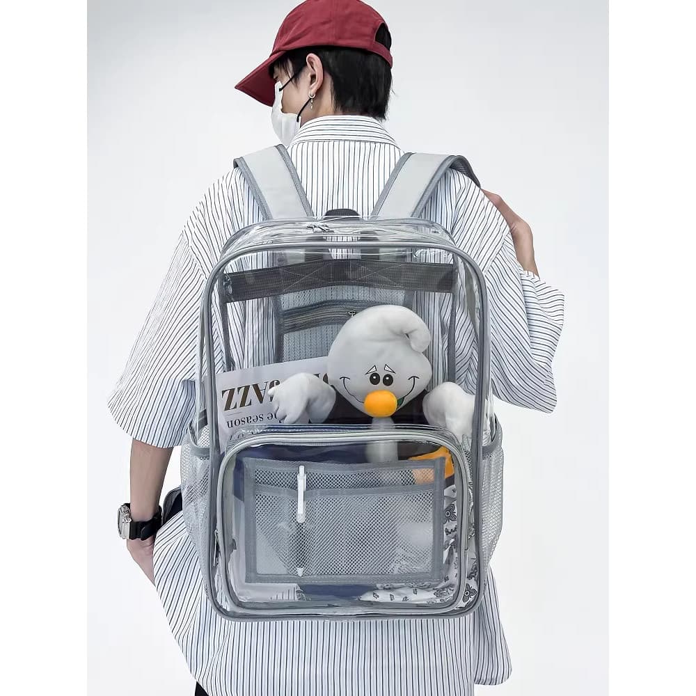 Mochila transparente de Pvc unissex, bolsa de dor de grande capacidade, mochila para exame do ensino médio, estudantes d