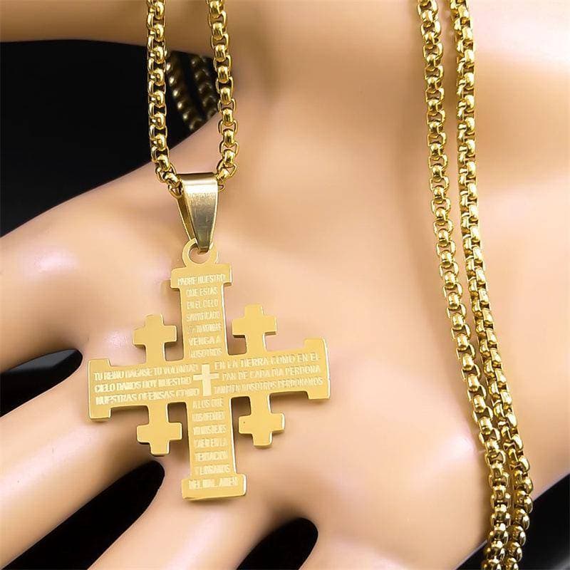 HOUDO Jerusalém Cruz Pingente Nelace Para Homens Com Oração Do Senhor