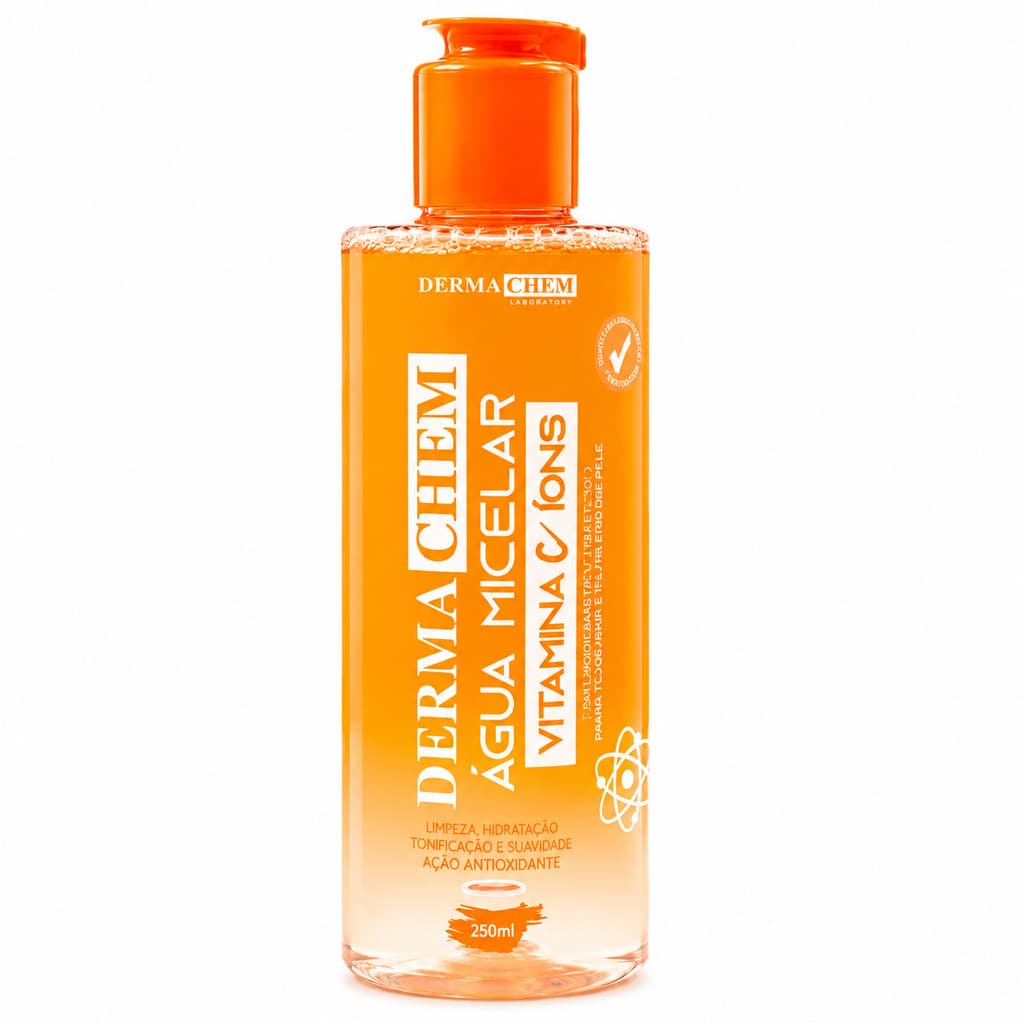 🎁Água Micelar Vitamina C Dermachem 250 ml – Limpeza, Hidratação e Clareamento – Remove Maquiagem✨