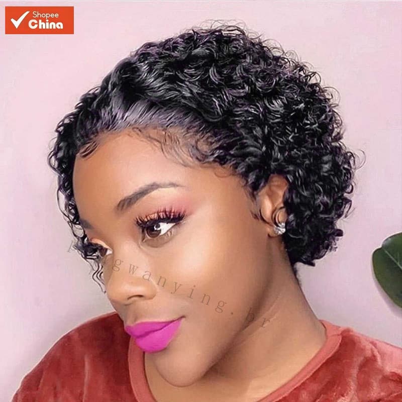 Perucas de Cabelo Curto Cacheado Estilo Africano Cabelo Cacheado Sintético P9RH 5419