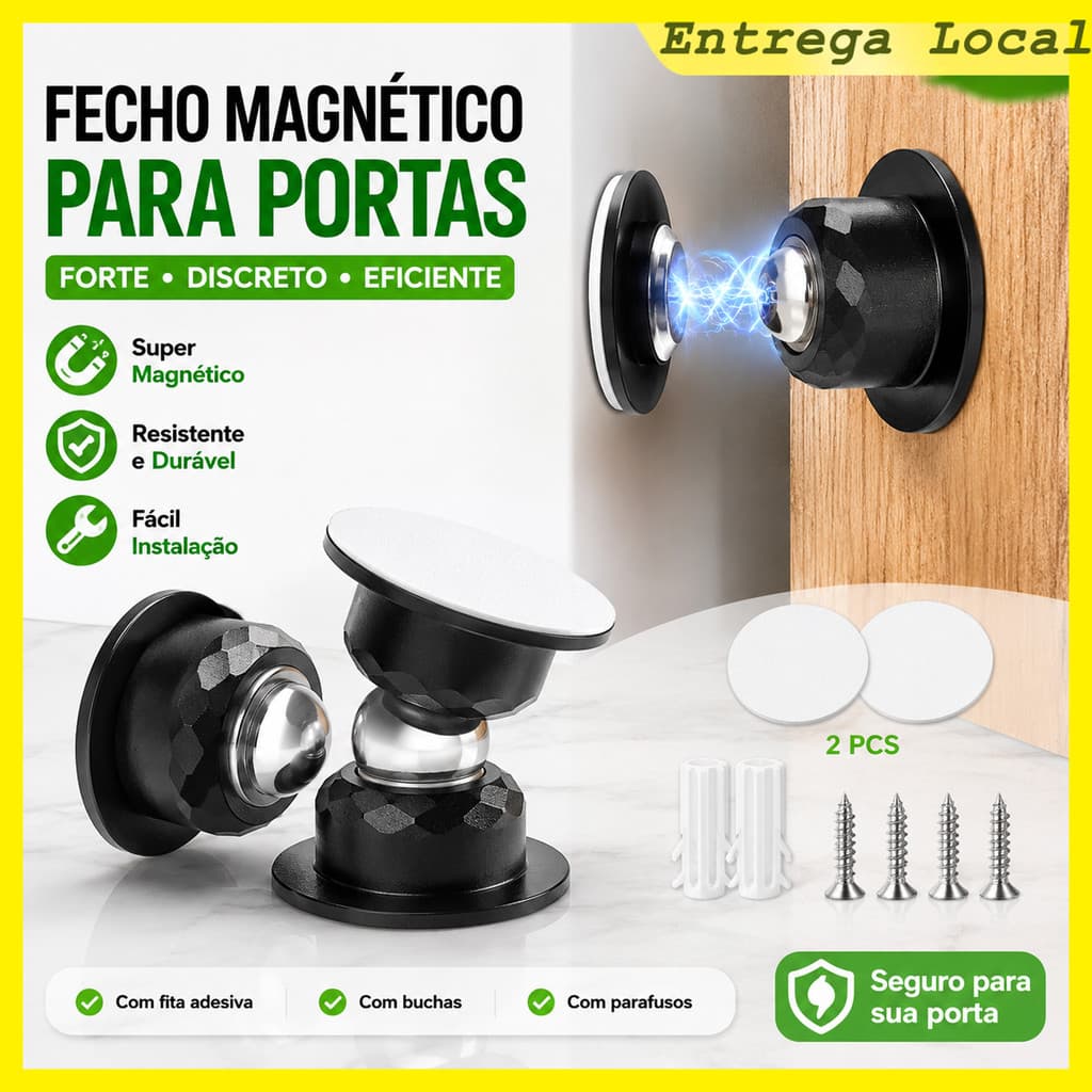 Prendedor Magnético de Porta 2 Unidades Suporte Forte para Manter Porta Aberta sem Bater Preto