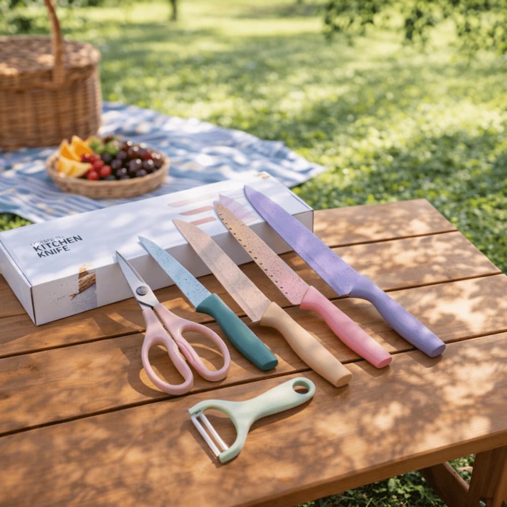 Jogo com Seis Peças de Corte Inox com Descascador e Tesoura Colorido
