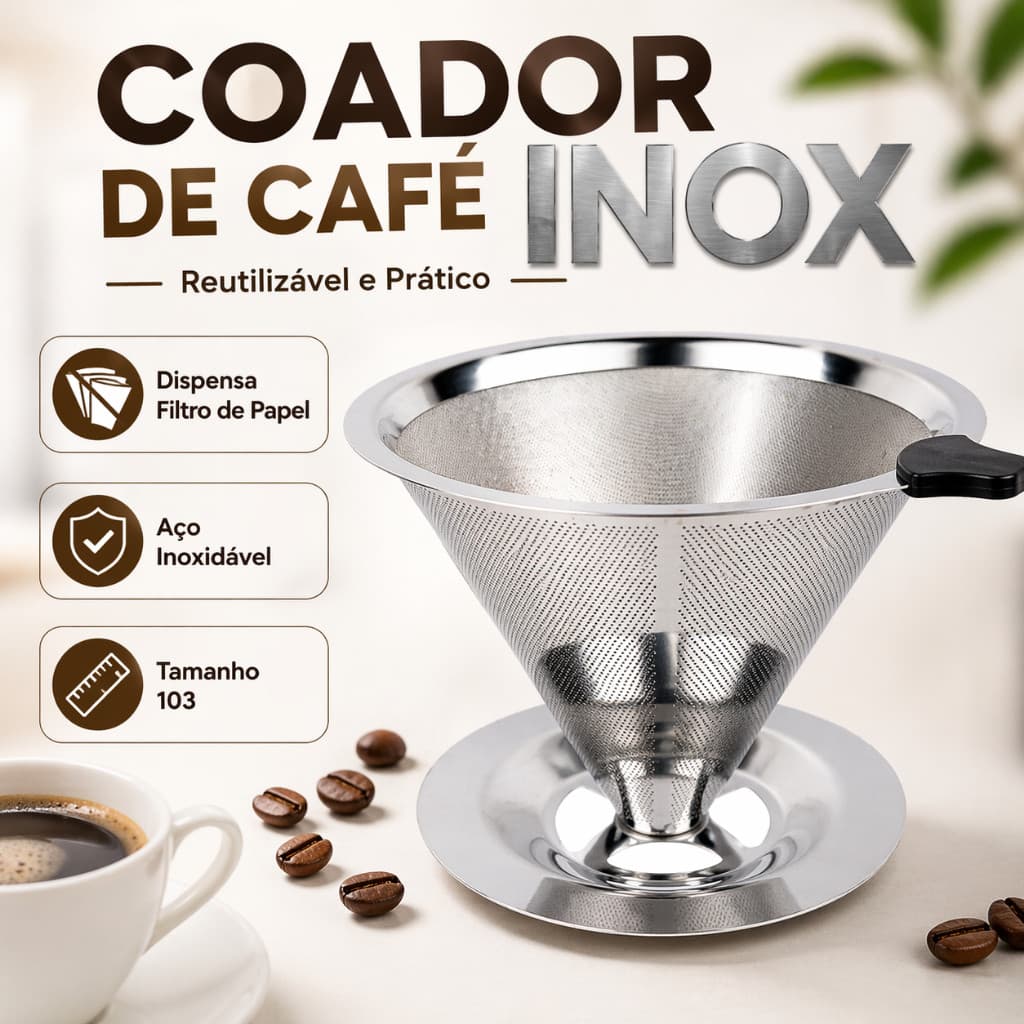 Filtro Coador Inox Reutilizável - 103 Premium | Dispensa Papel | Café Mais Forte e Sustentável - BC