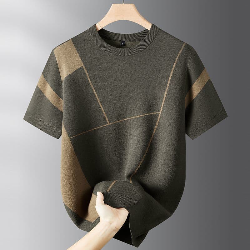 Masculino em torno do pescoço camisola de manga curta primavera outono novo estilo solto Casual cor combinando camisola