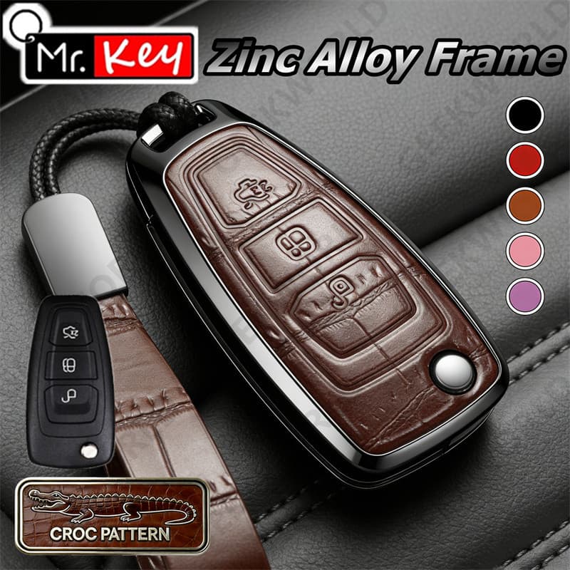 [Mr.Key] Capa De Chave Com Padrão De Crocodilo Para Ford Ranger C-Max S Focus MK3 Galaxy Mondeo Transit Tourneo Metal Ke