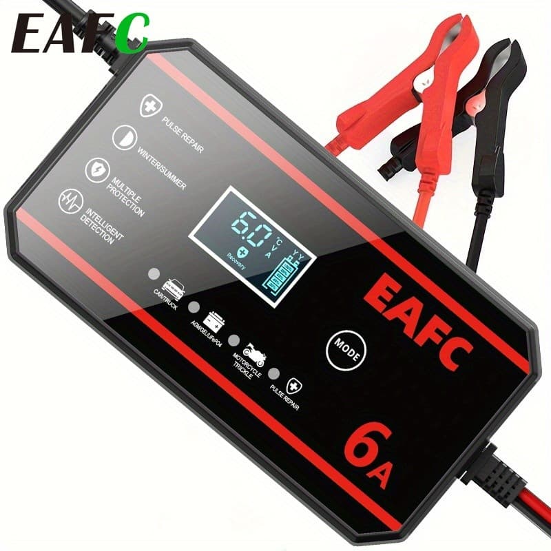 US Plug 12V 6A Carregador De Bateria De Carro Mantenedor Digital Display LCD Carga Rápida Inteligente Para Baterias De C